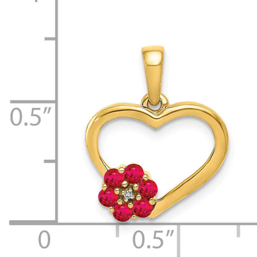 14k Diamond and Ruby Heart w/ Flower Pendant