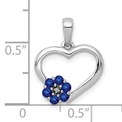 10k White Gold Diamond and Sapphire Heart w/ Flower Pendant