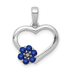 10k White Gold Diamond and Sapphire Heart w/ Flower Pendant