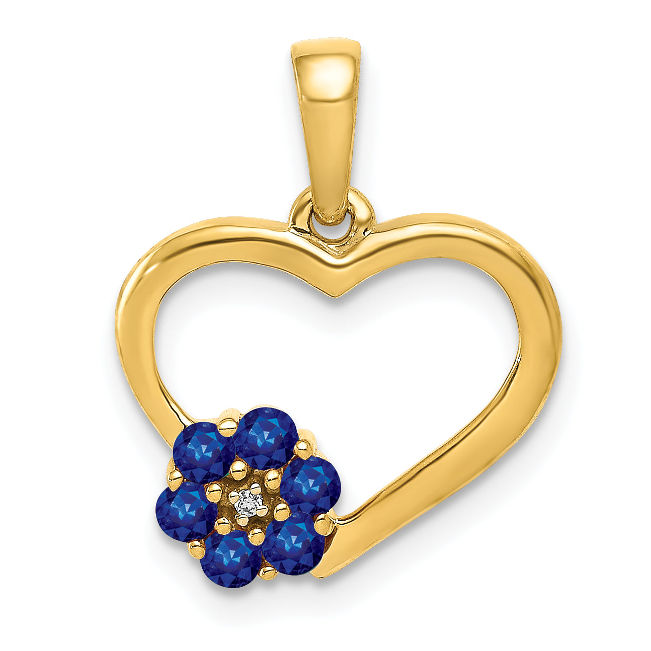 10k Diamond and Sapphire Heart w/ Flower Pendant