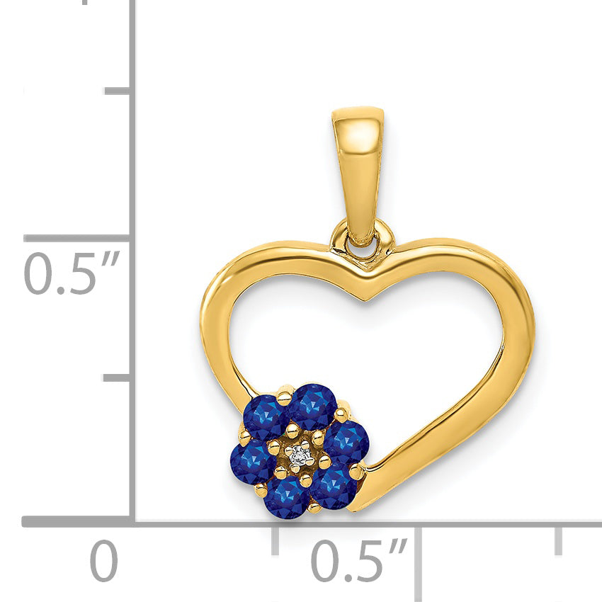 14k Diamond and Sapphire Heart w/ Flower Pendant