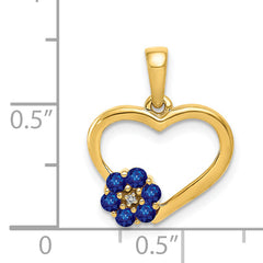 14k Diamond and Sapphire Heart w/ Flower Pendant