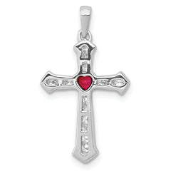 10K White Gold Ruby and Diamond Heart Cross Pendant