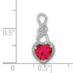 14k White Gold Diamond and .75 Ruby Heart Chain Slide