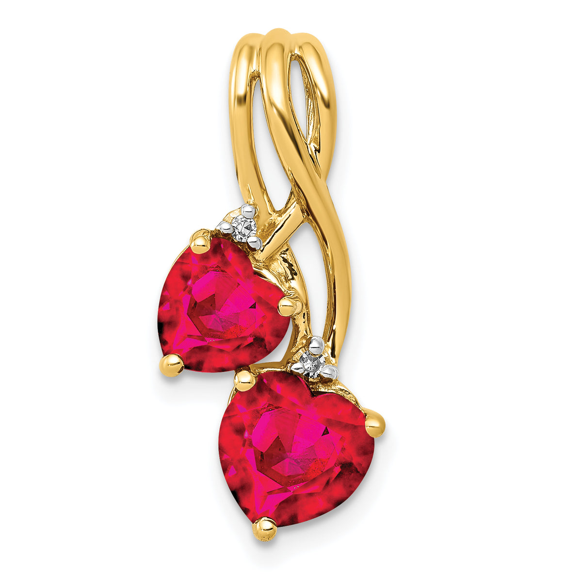 14k Lab Created Ruby and Diamond Double Heart Pendant