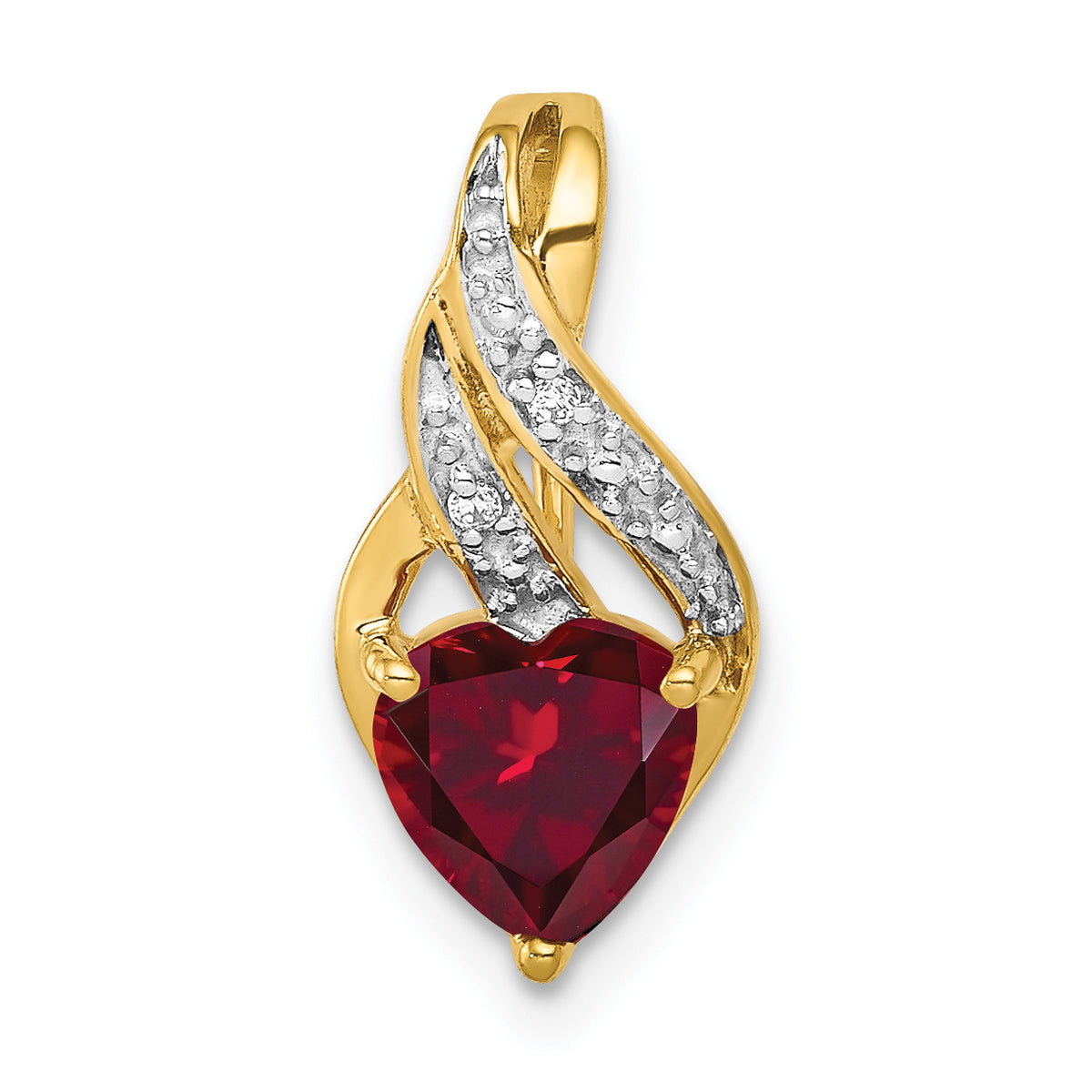 10k Diamond and Created Ruby Polished Heart Pendant