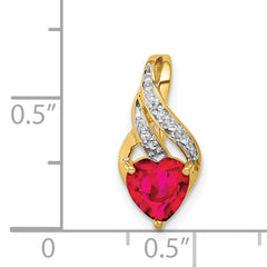 14k Diamond and Created Ruby Polished Heart Pendant