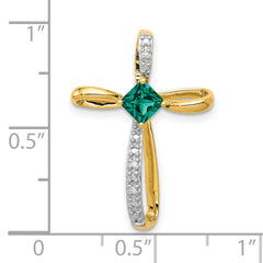 10k w/Rhodium Lab Created Emerald and Diamond Cross Pendant