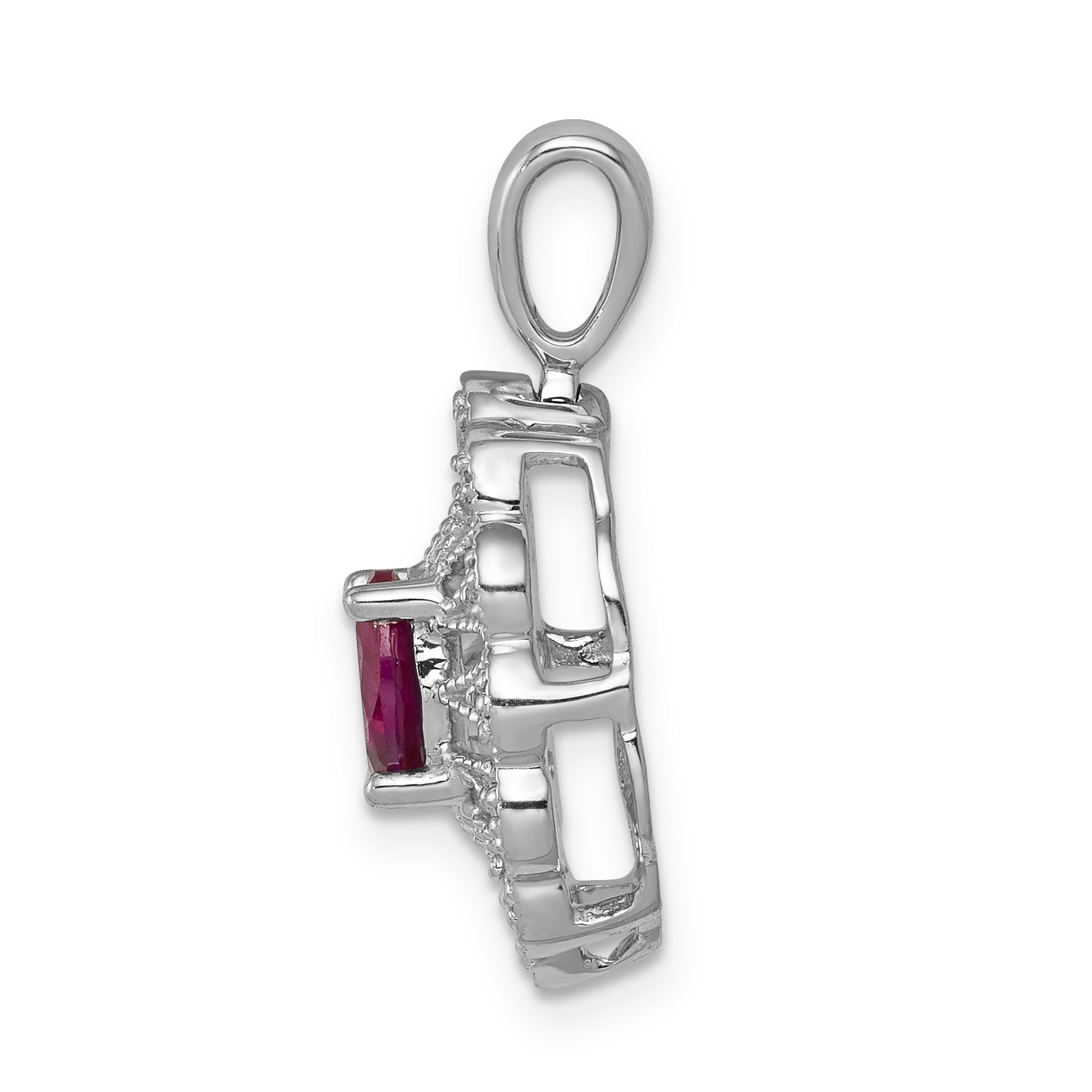 14K White Gold Lab Grown Diamond and Created Ruby Fancy Pendant