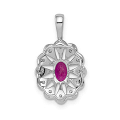 14K White Gold Lab Grown Diamond and Created Ruby Fancy Pendant