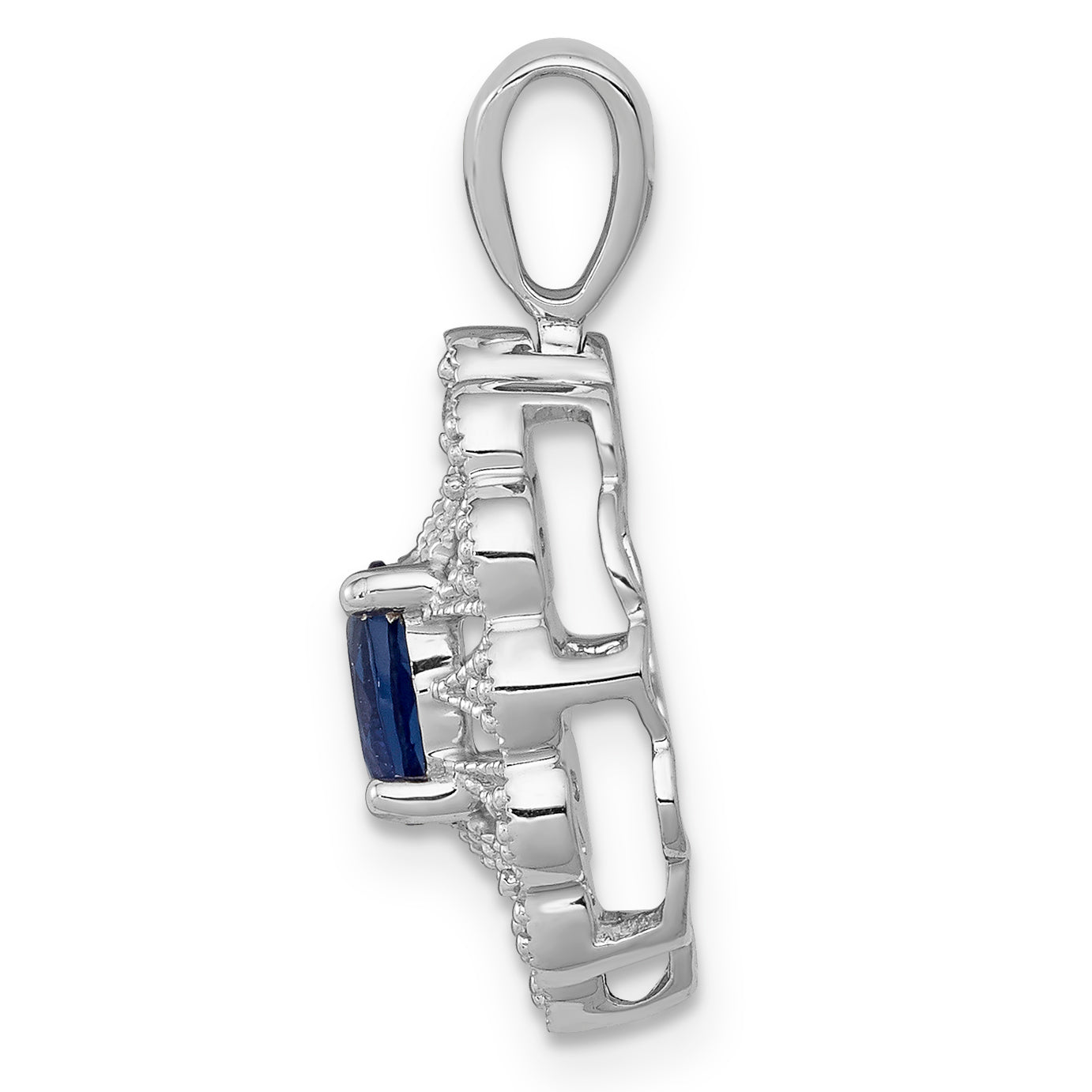 14K White Gold Lab Grown Diamond and Created Blue Sapphire Pendant