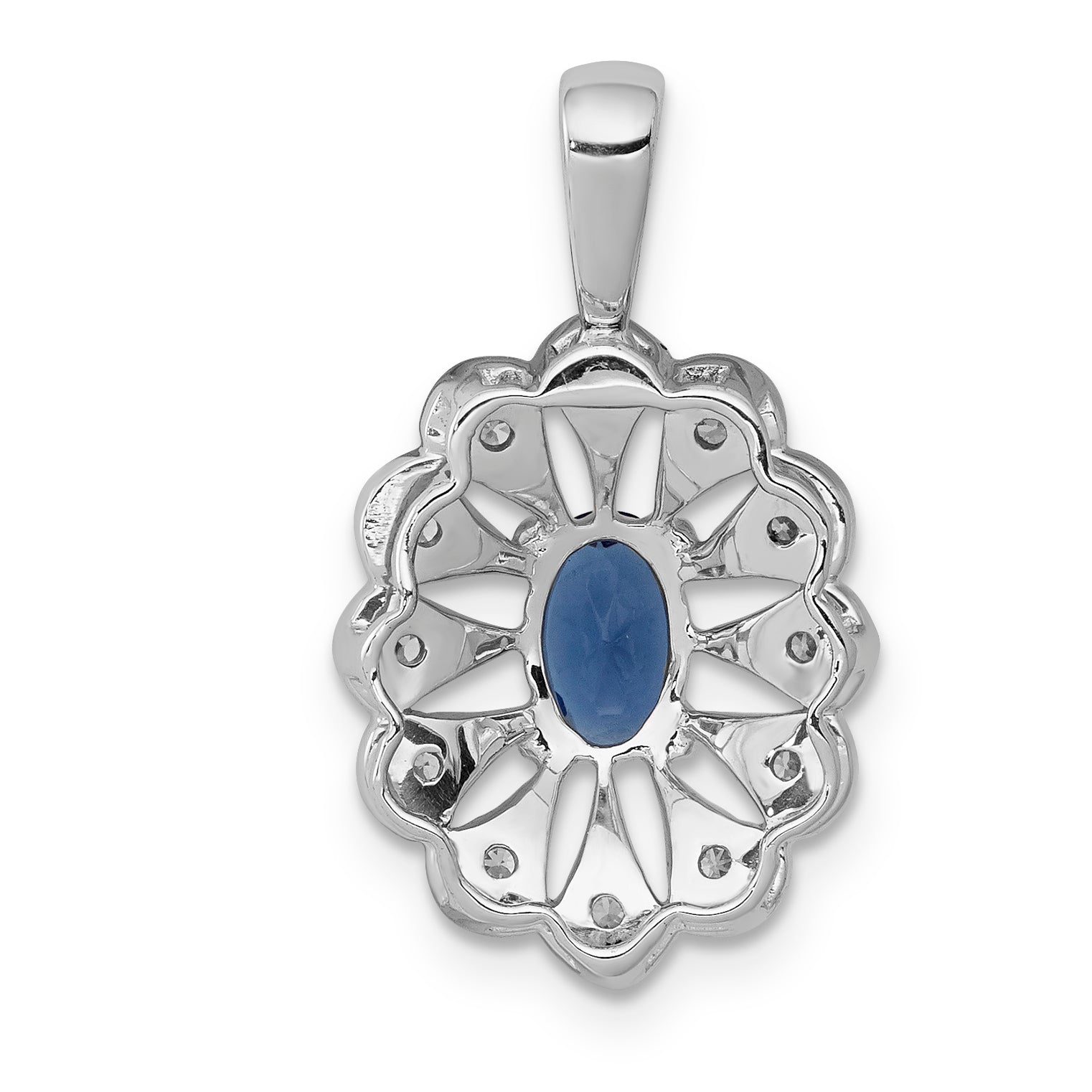 14K White Gold Lab Grown Diamond and Created Blue Sapphire Pendant