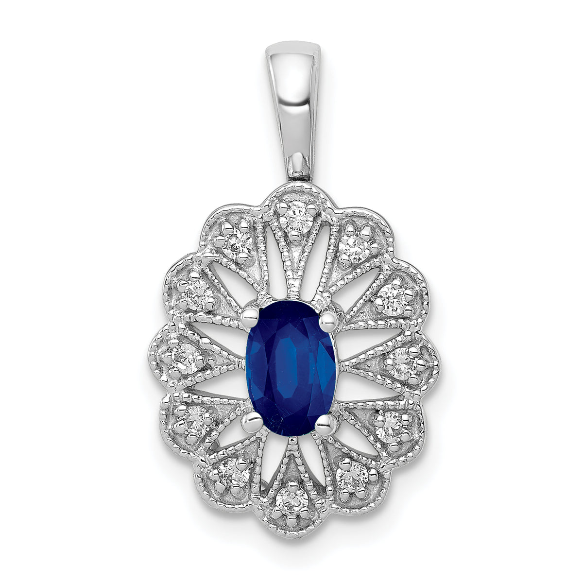 14K White Gold Lab Grown Diamond and Created Blue Sapphire Pendant