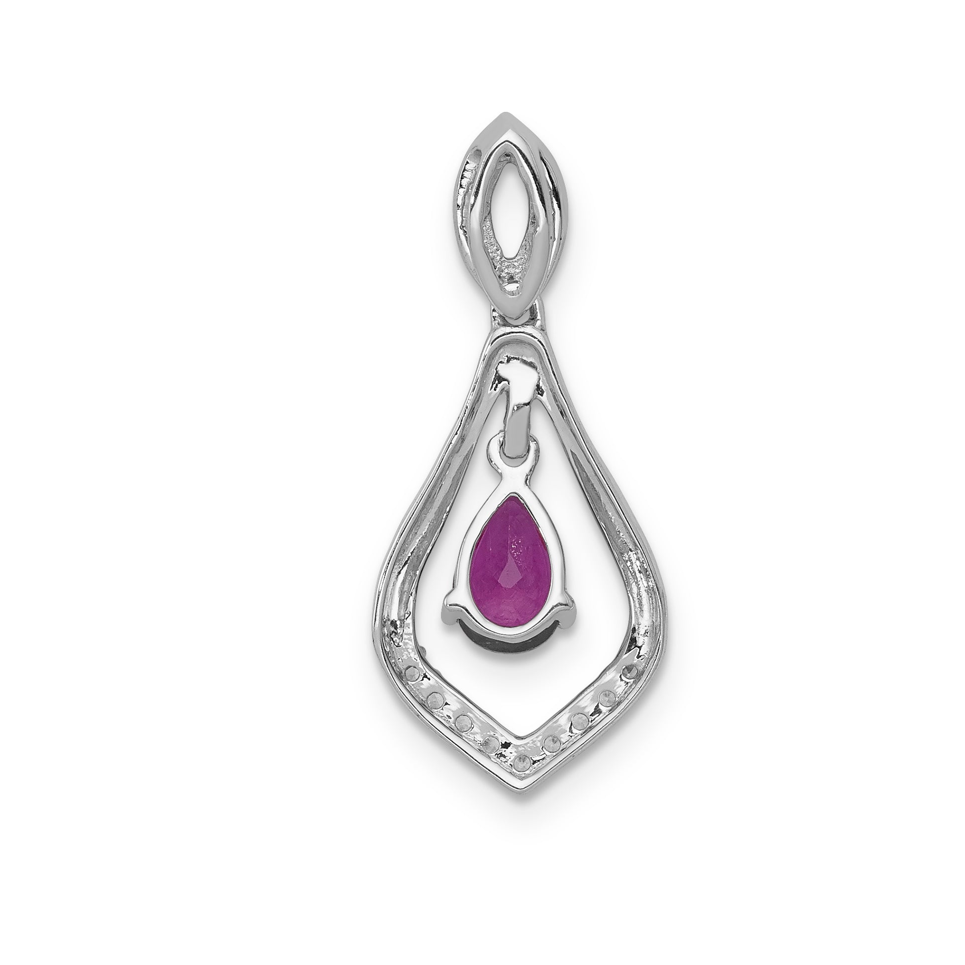 14K White Gold Lab Grown Diamond and Created Ruby Teardrop Pendant