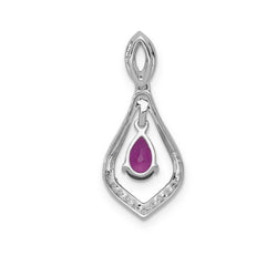 14K White Gold Lab Grown Diamond and Created Ruby Teardrop Pendant