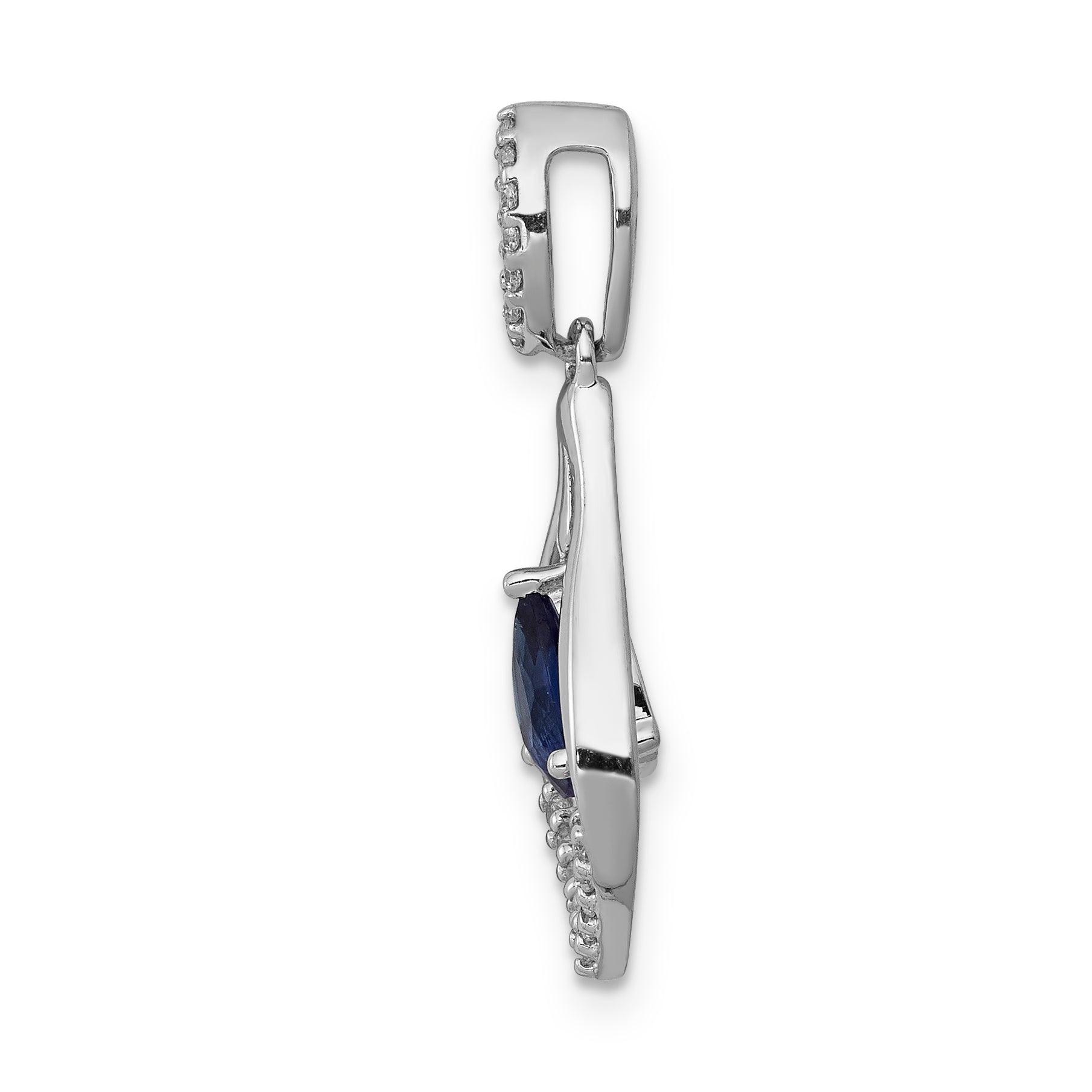 14K White Gold Lab Grown Diamond and Created Blue Sapphire Pendant