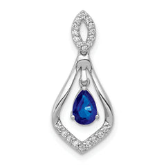 14K White Gold Lab Grown Diamond and Created Blue Sapphire Pendant