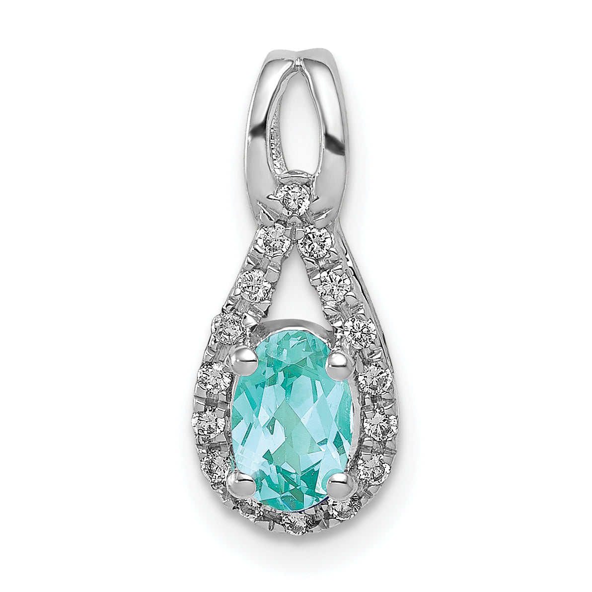 14k White Gold Lab Grown Diamond and Cr Paraiba Teardrop Halo Pendant