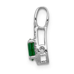 14K White Gold Lab Grown Diamond and Created Emerald Pendant