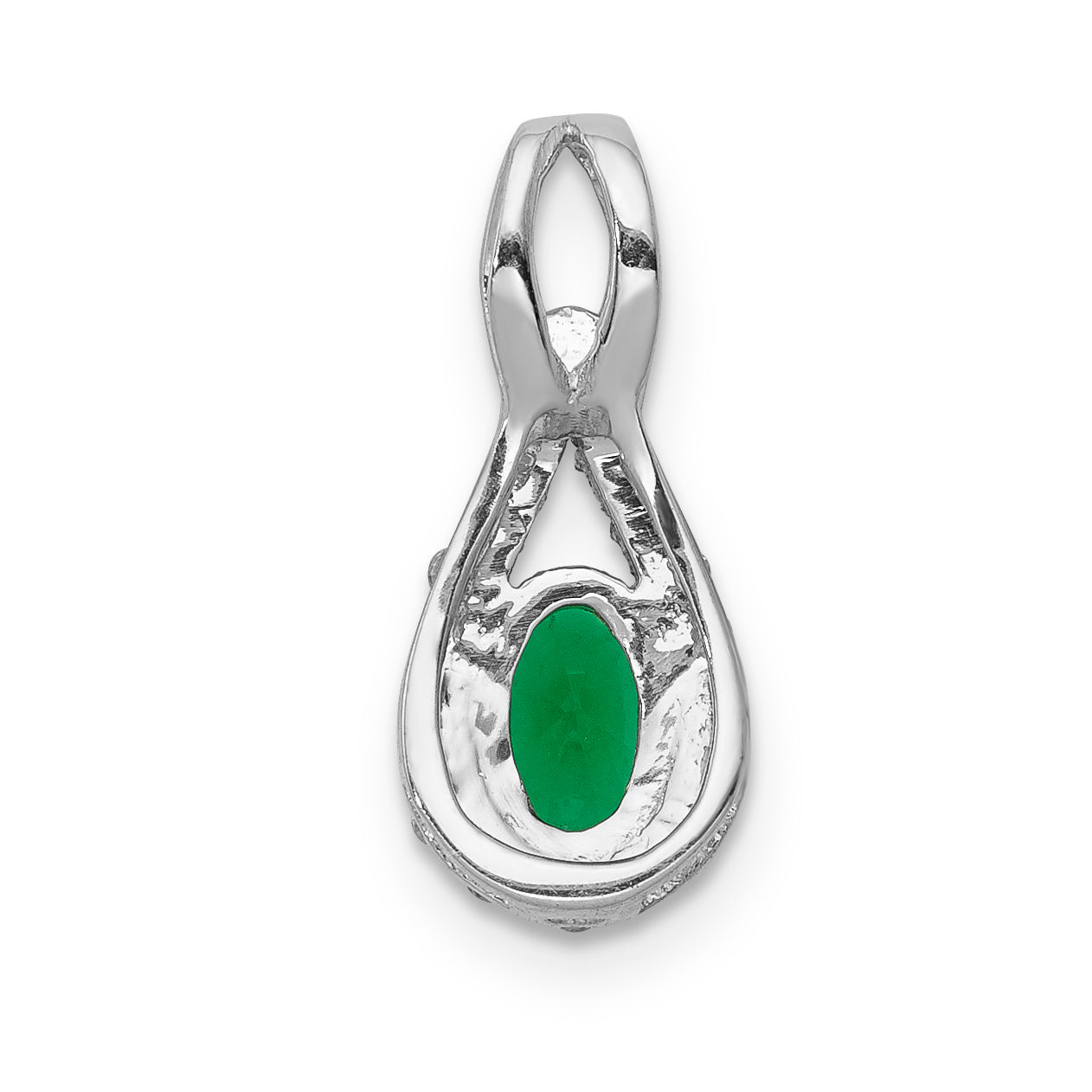 14K White Gold Lab Grown Diamond and Created Emerald Pendant