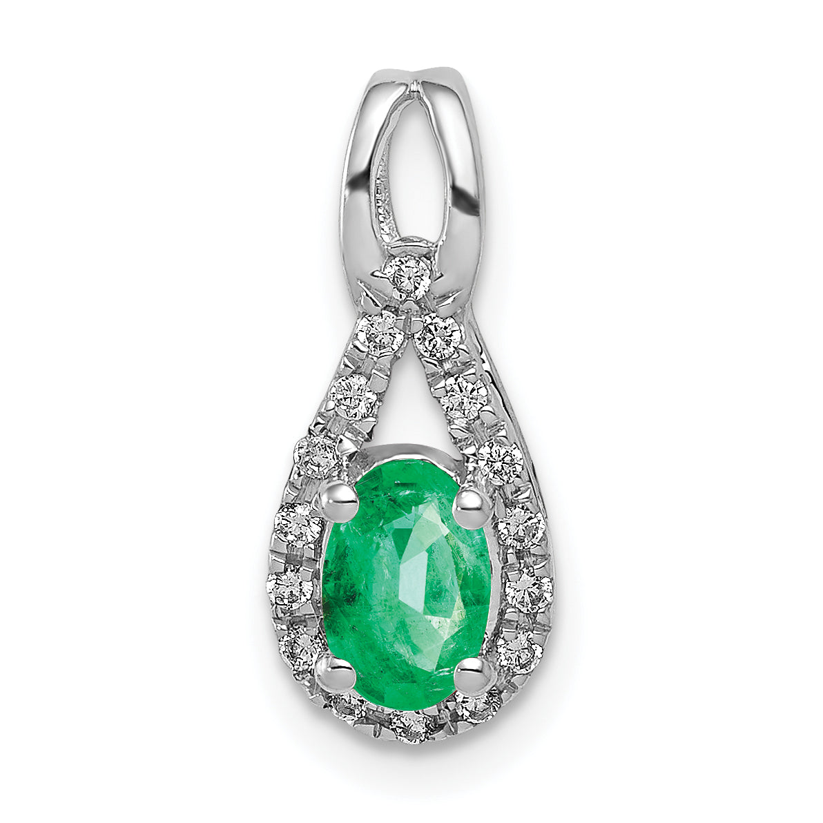 14K White Gold Lab Grown Diamond and Created Emerald Pendant