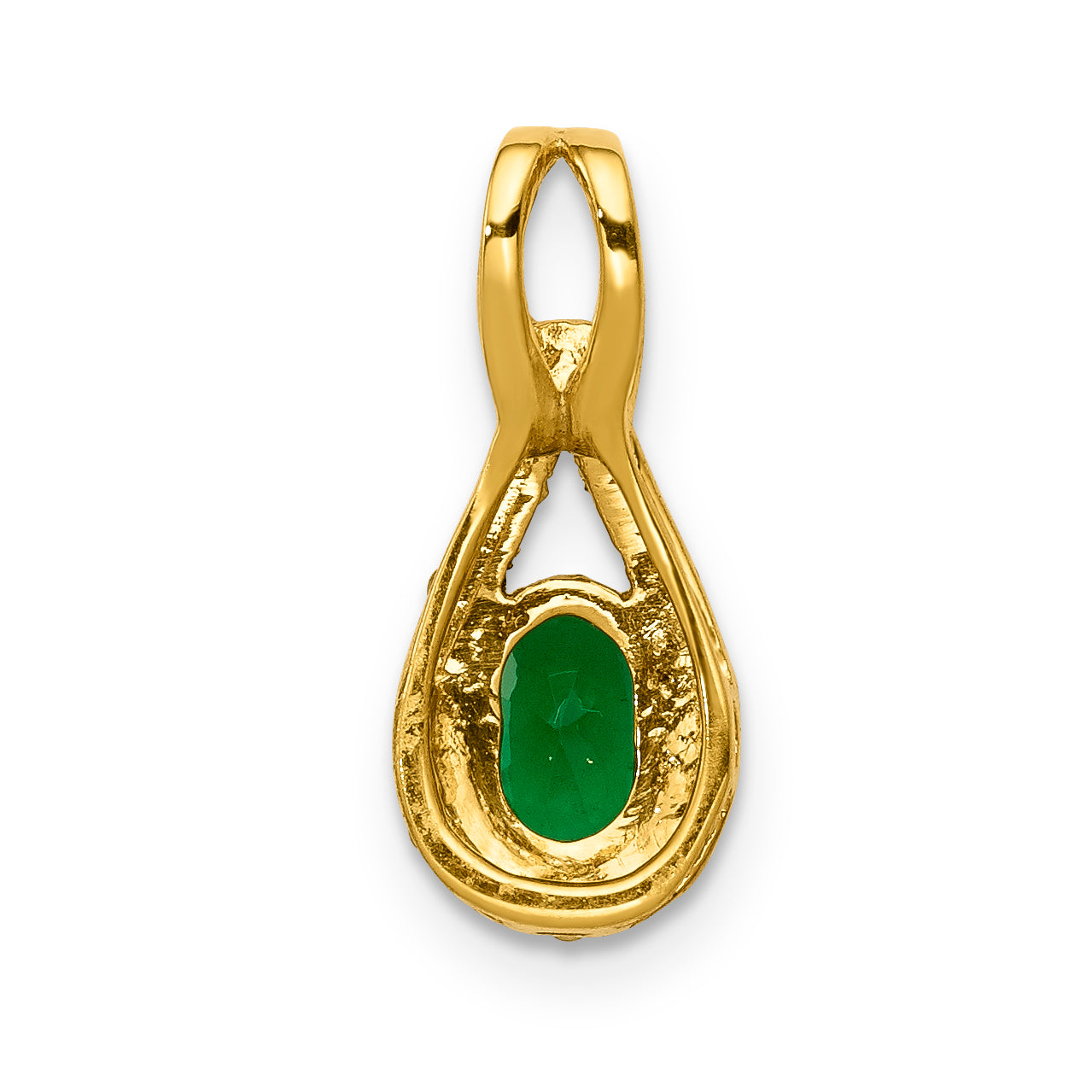 14K Lab Grown Diamond and Oval Created Emerald Teardrop Pendant