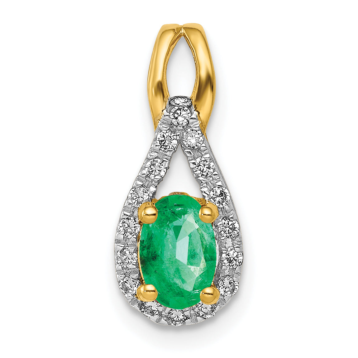 14K Lab Grown Diamond and Oval Created Emerald Teardrop Pendant