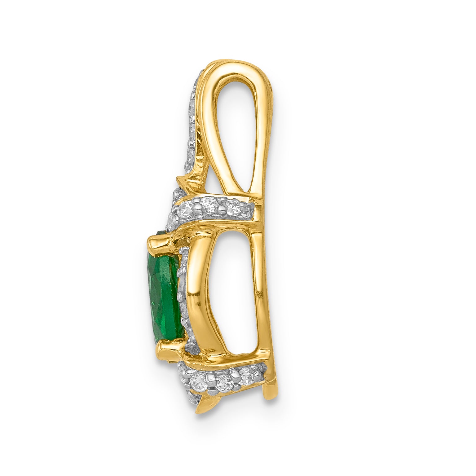 14K Lab Grown Diamond and Oval Created Emerald Pendant