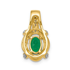 14K Lab Grown Diamond and Oval Created Emerald Pendant