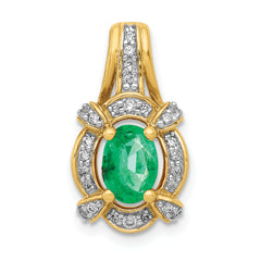 14K Lab Grown Diamond and Oval Created Emerald Pendant