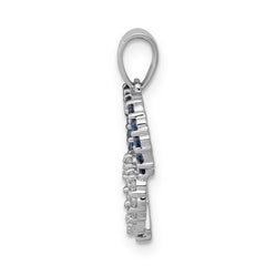 14k White Gold Diamond and Sapphire Double Heart Pendant