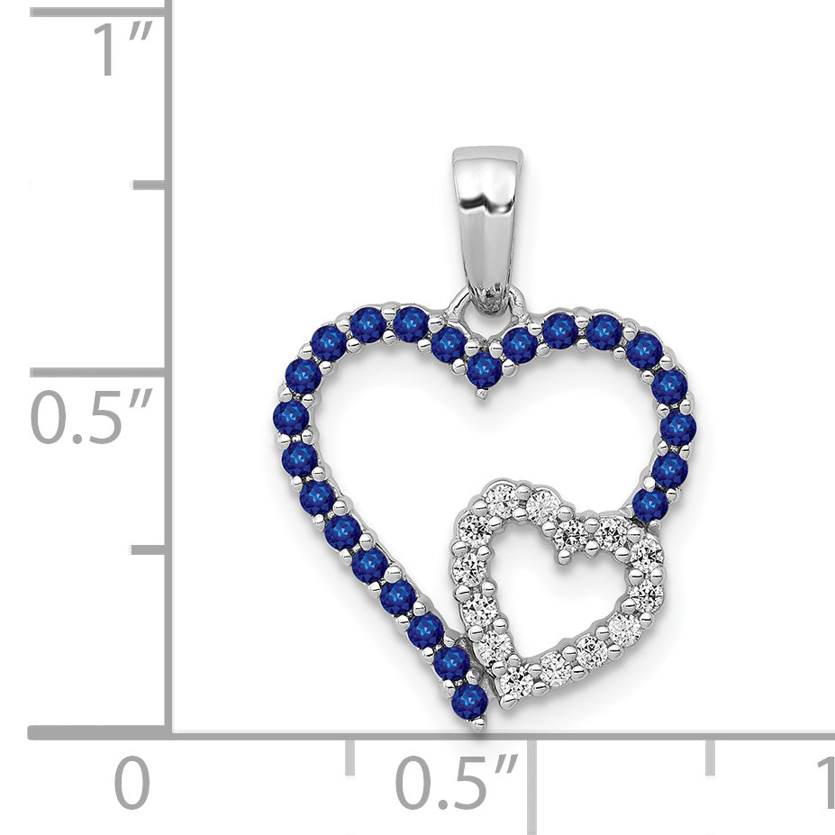 14k White Gold Diamond and Sapphire Double Heart Pendant