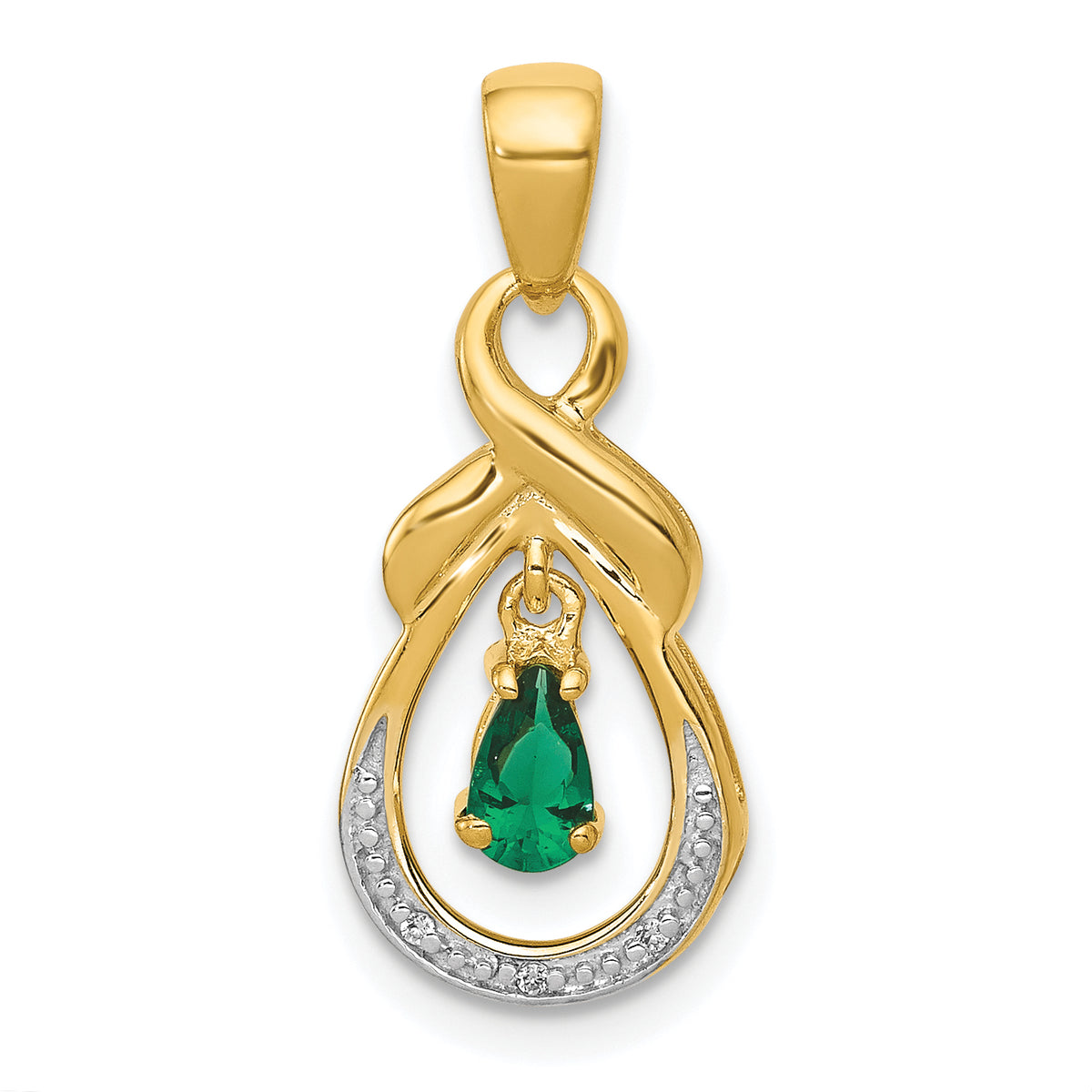 10k Pear Emerald and Diamond Pendant