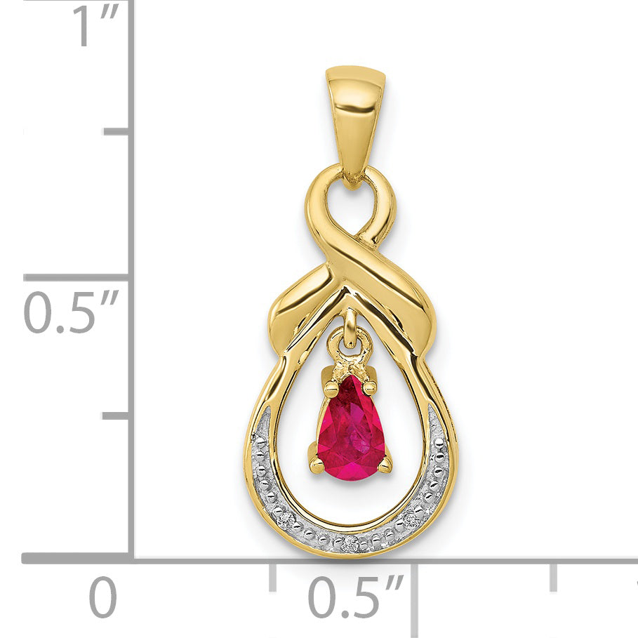 10k Pear Ruby and Diamond Dangle Pendant