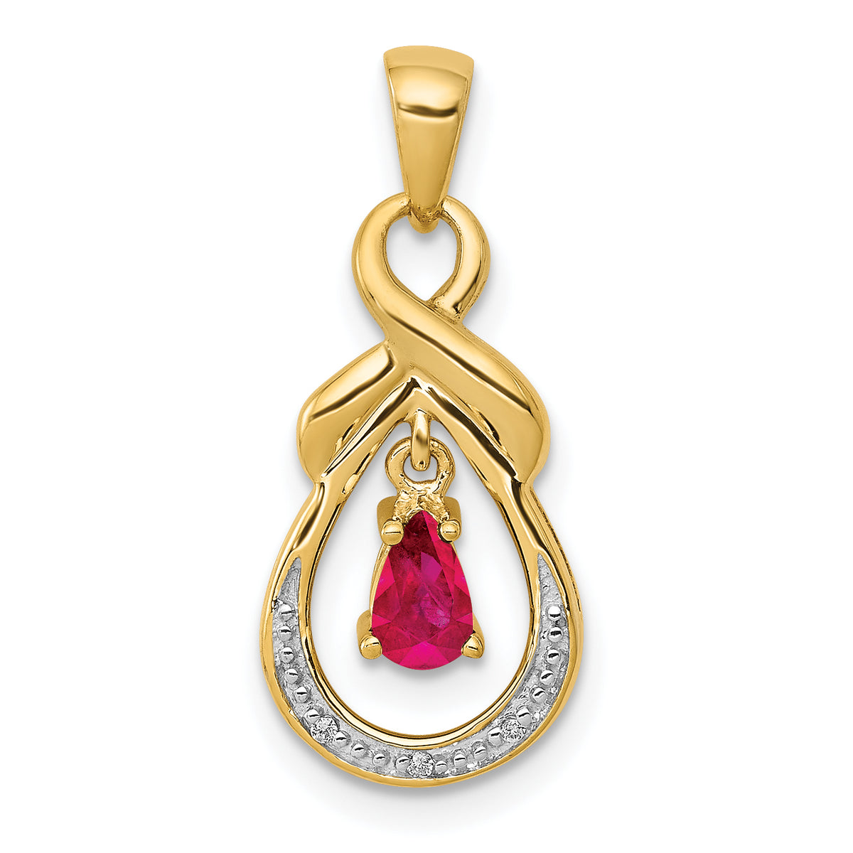 10k Pear Ruby and Diamond Dangle Pendant