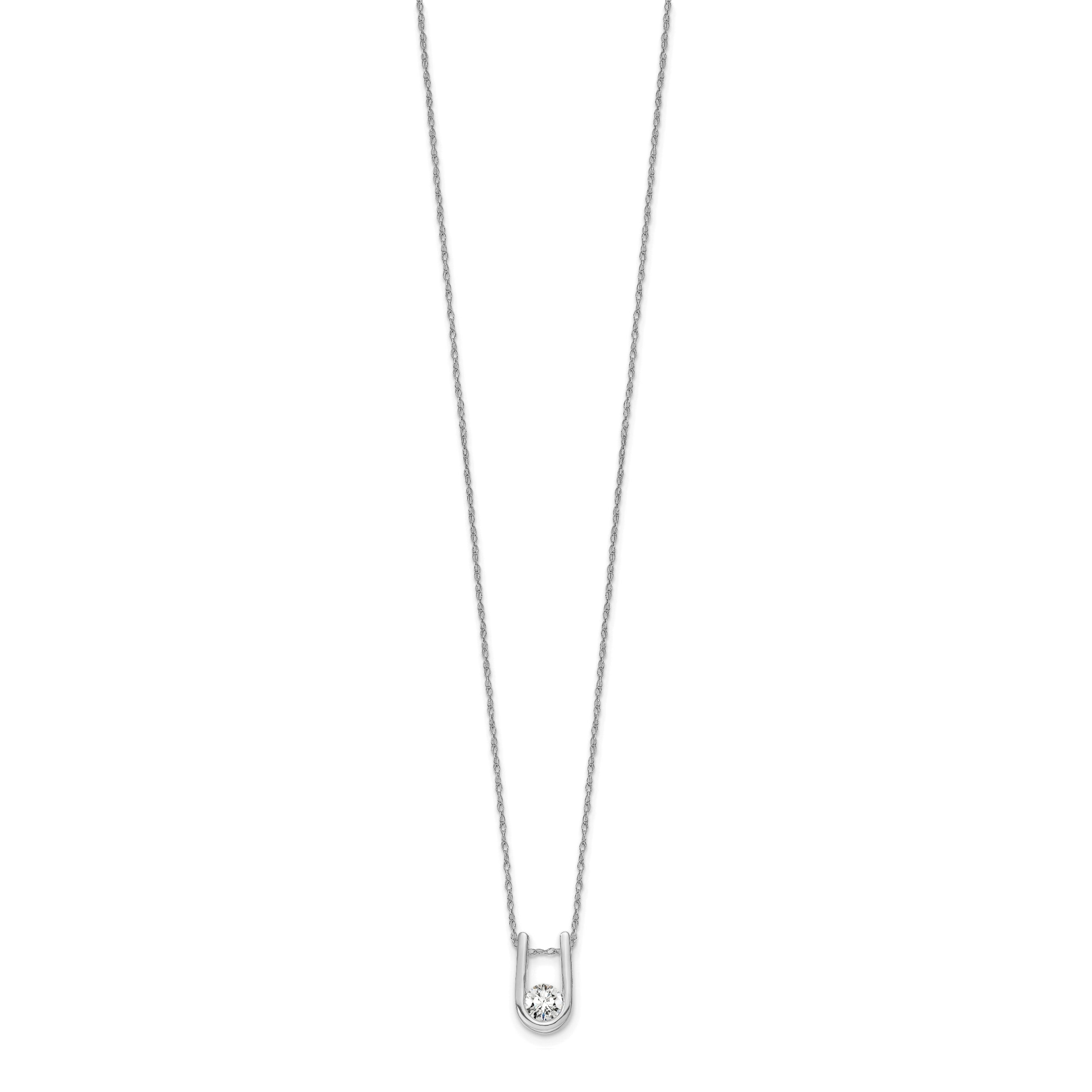 14K White Gold Lab Grown Diamond U-Shape Pendant Necklace