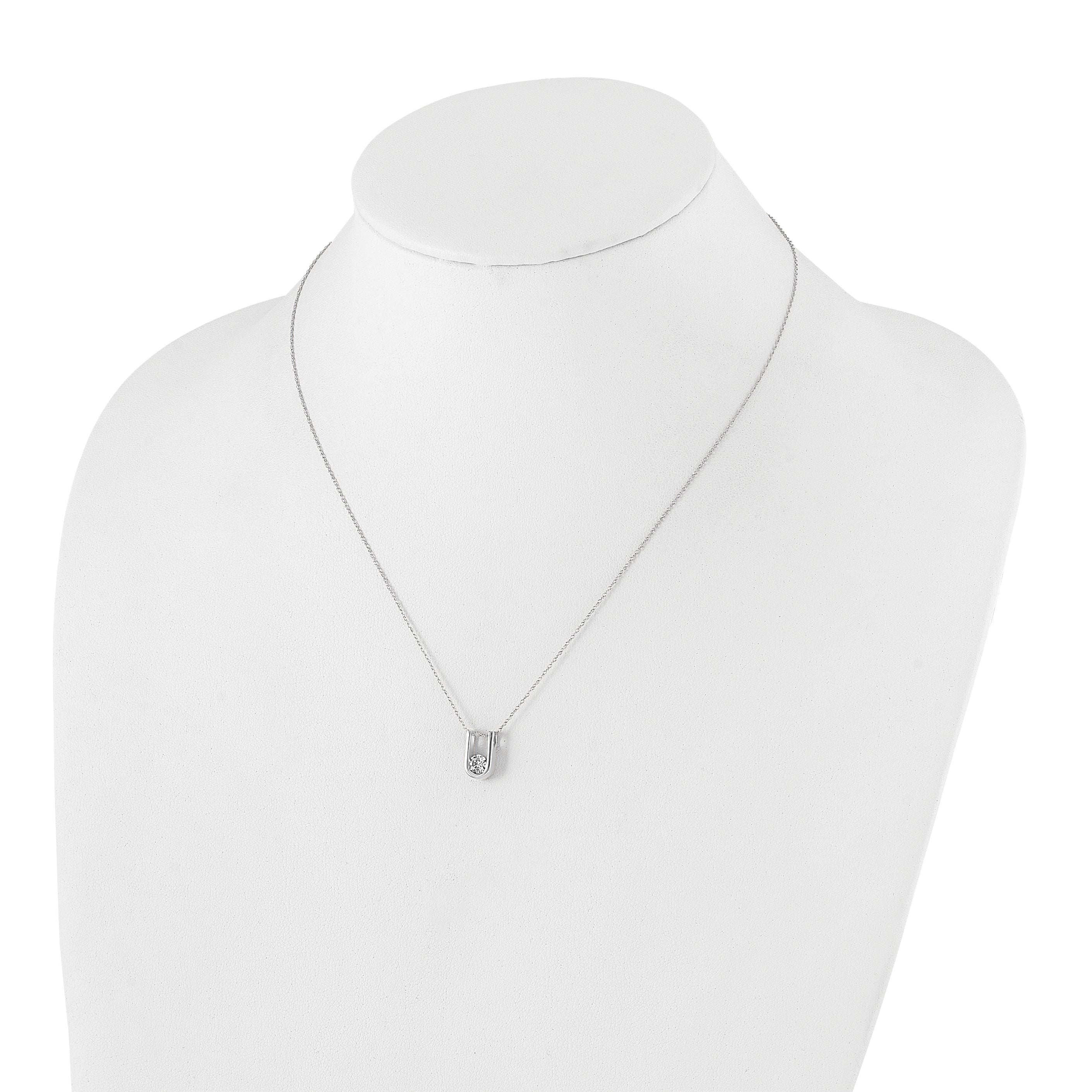 14K White Gold Lab Grown Diamond U-Shape Pendant Necklace