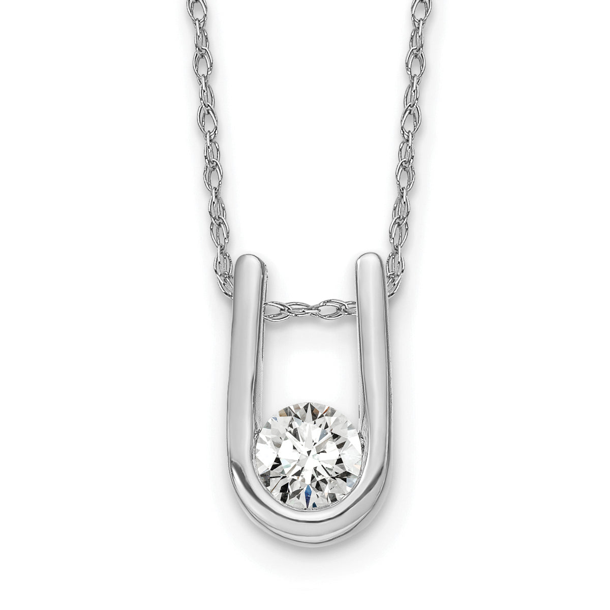 14K White Gold Lab Grown Diamond U-Shape Pendant Necklace