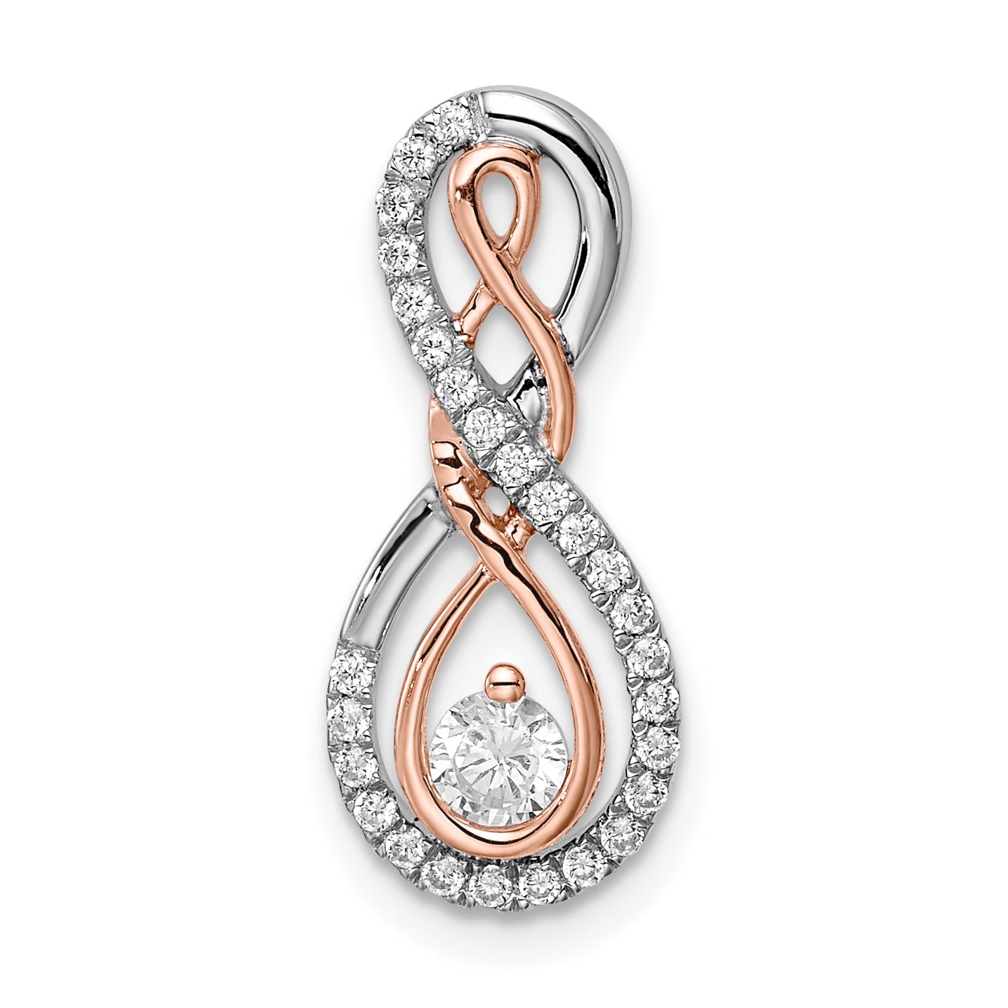 14k Two-tone White and Rose Infinity Diamond Chain Slide