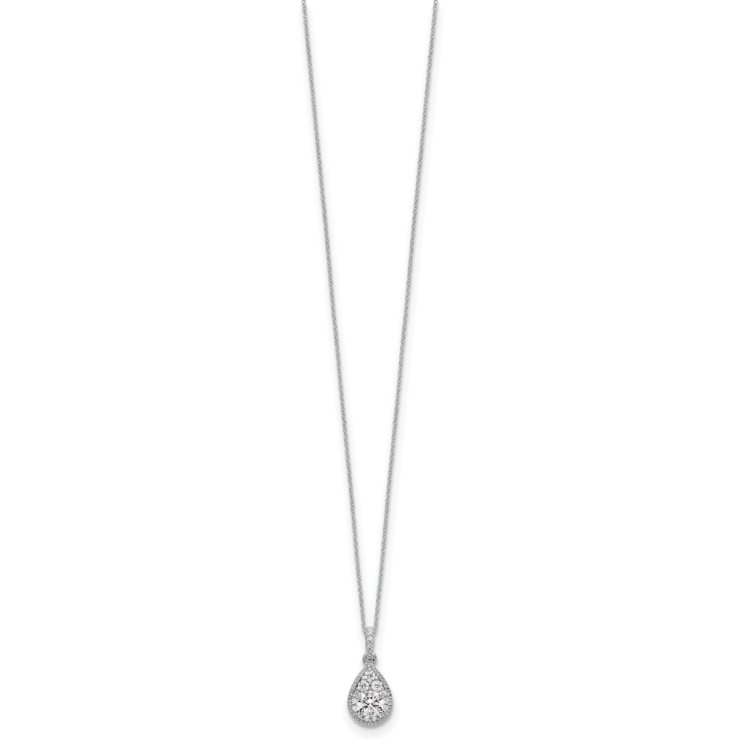 14k White Gold Teardrop Complete Lab Grown Diamond Pendant w/ chain