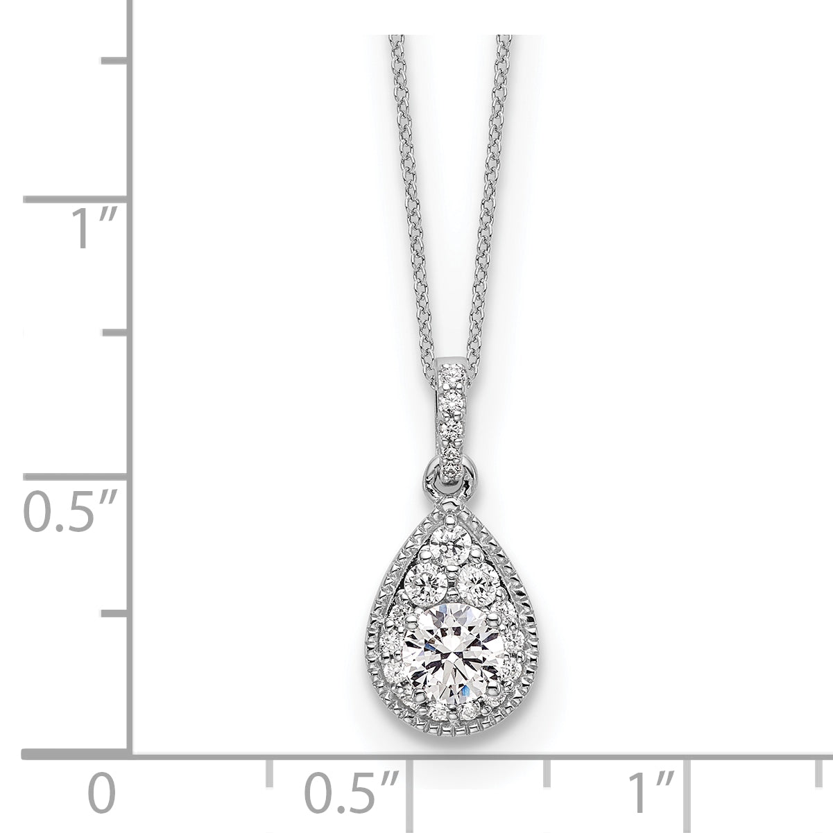 14k White Gold Teardrop Complete Lab Grown Diamond Pendant w/ chain