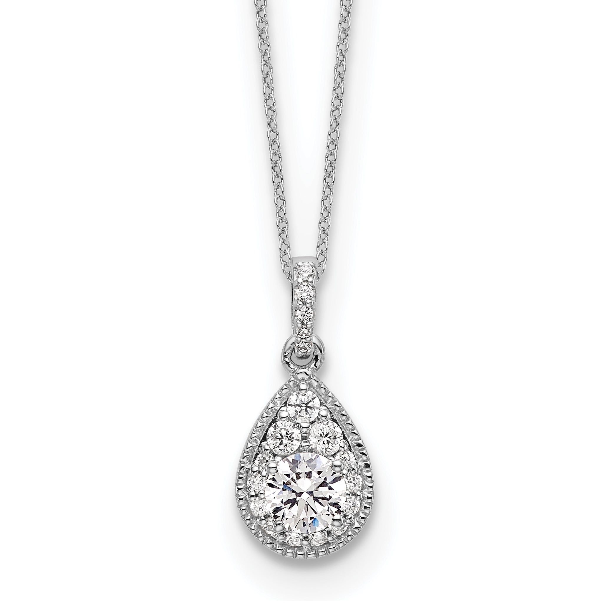 14k White Gold Teardrop Complete Lab Grown Diamond Pendant w/ chain