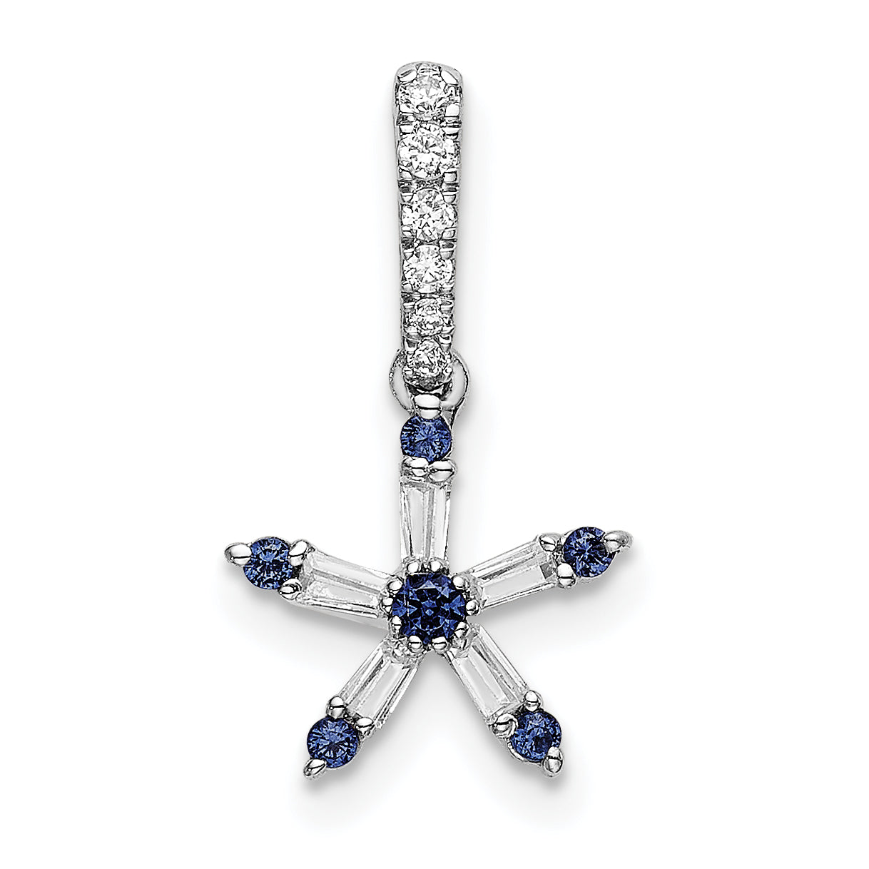 14k White Gold Blue Sapphire and Diamond Star Pendant