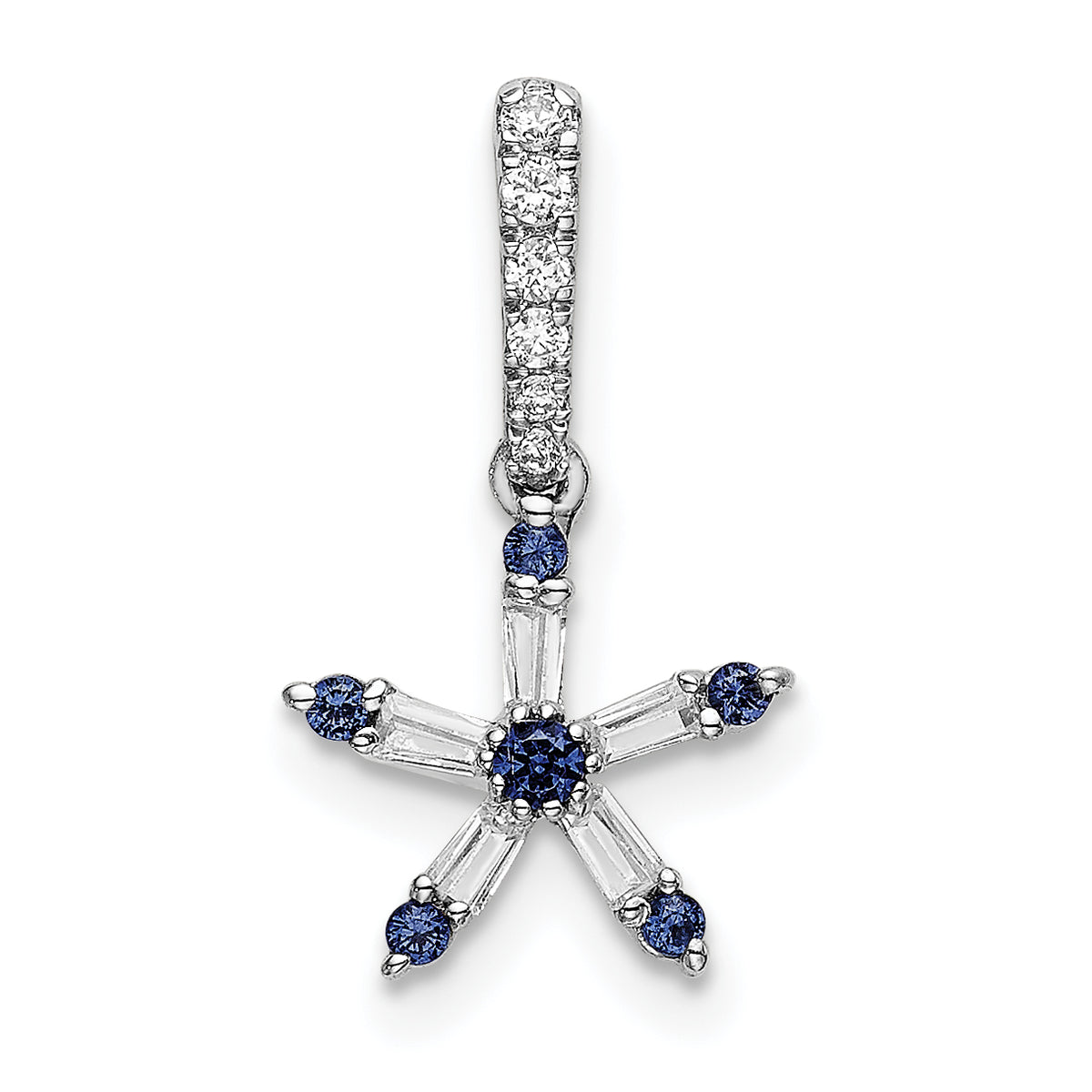 14k White Gold Blue Sapphire and Diamond Star Pendant