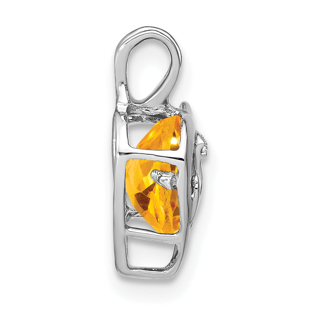 14k White Gold Citrine and Diamond MOM Heart Pendant