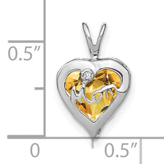 14k White Gold Citrine and Diamond MOM Heart Pendant