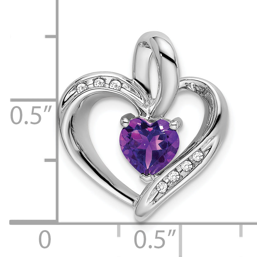 10k White Gold Amethyst and Diamond Heart Pendant