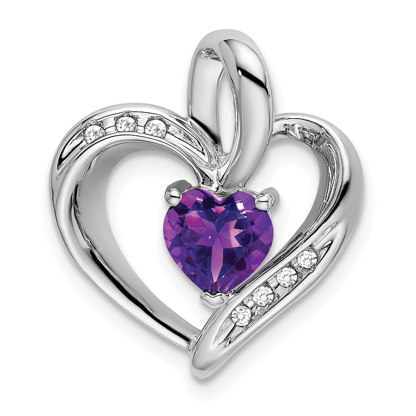 10k White Gold Amethyst and Diamond Heart Pendant