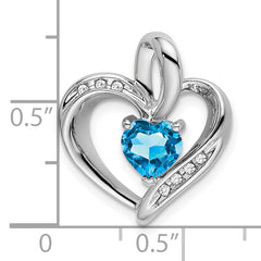 10k White Gold Blue Topaz and Diamond Heart Pendant