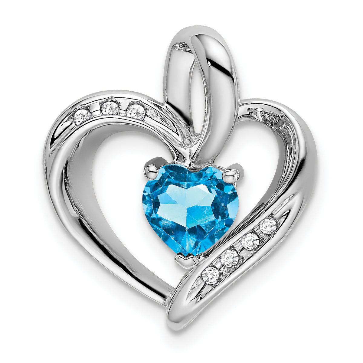 10k White Gold Blue Topaz and Diamond Heart Pendant